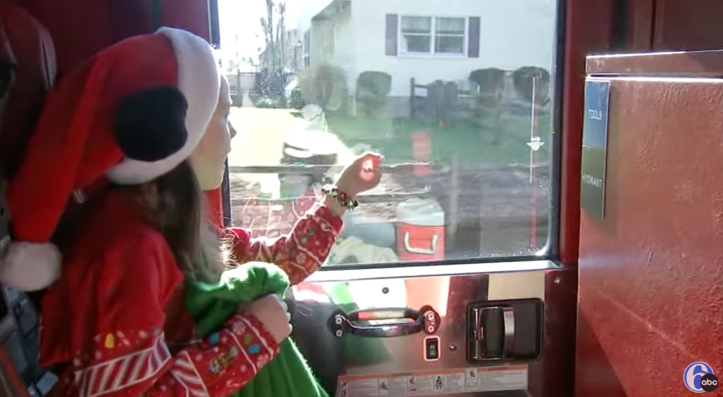 7 year old best friend arriving in a Fire Truck